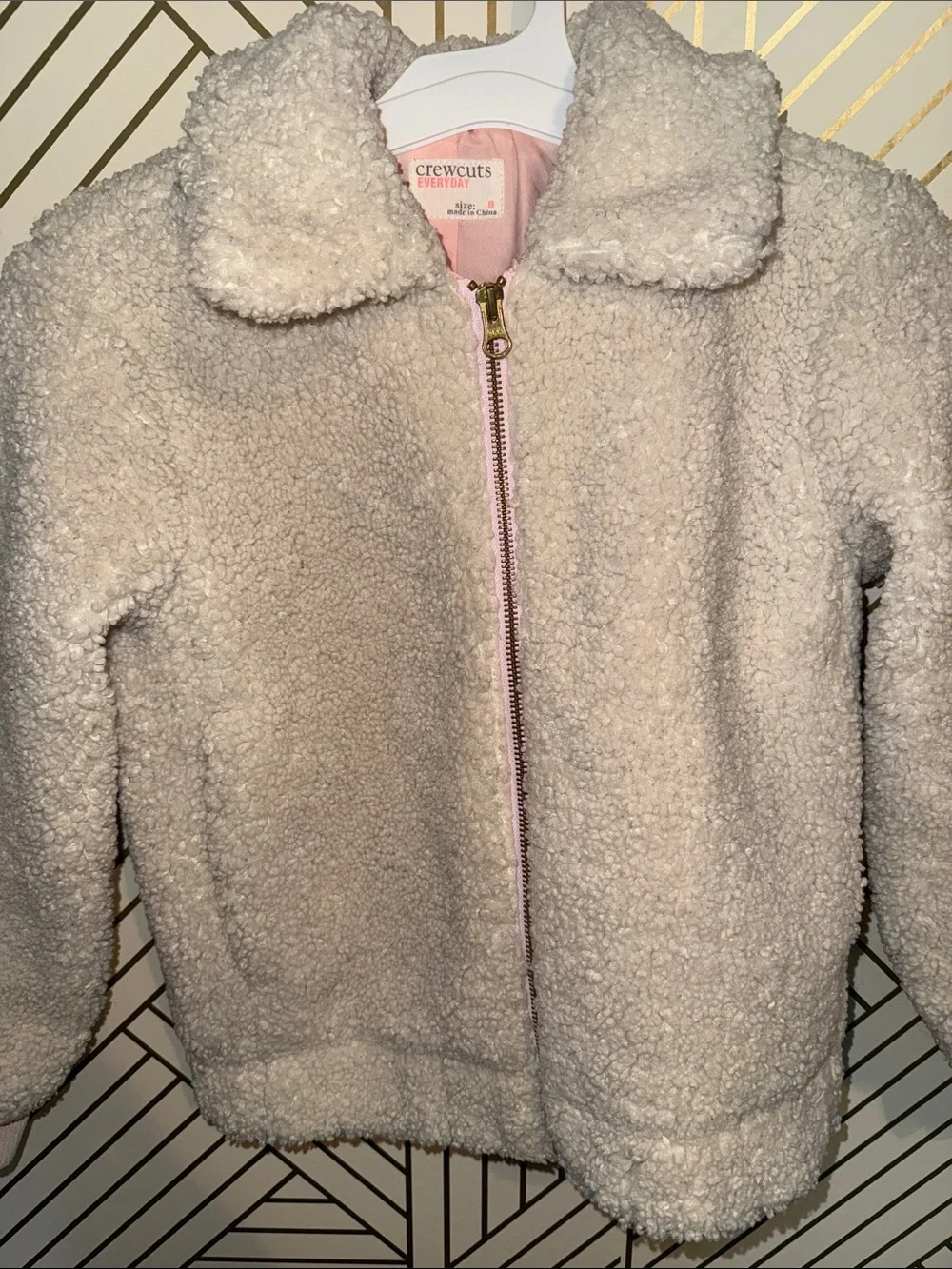 Crewcuts Cream Sherpa Puffer Jacket with Pink Lining